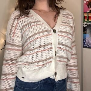 Hollister Cream and Pink Cardigan Sweater